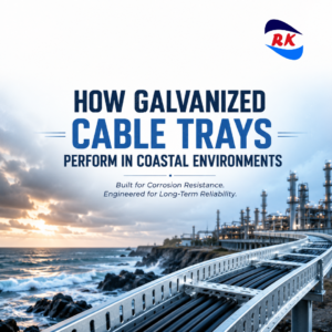 Hot Dip Galvanized Cable Tray installed in coastal industrial environment for corrosion-resistant cable management
