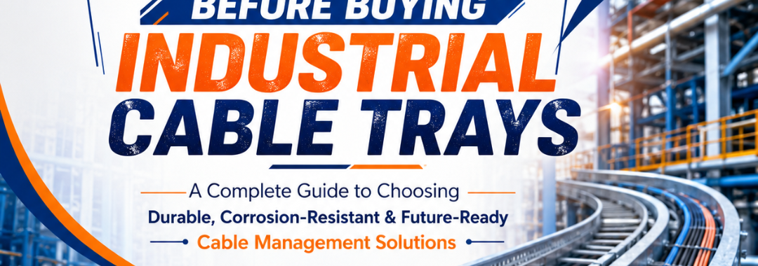 Industrial cable tray cover image showing hot dip galvanized cable trays in an industrial facility for cable management solutions